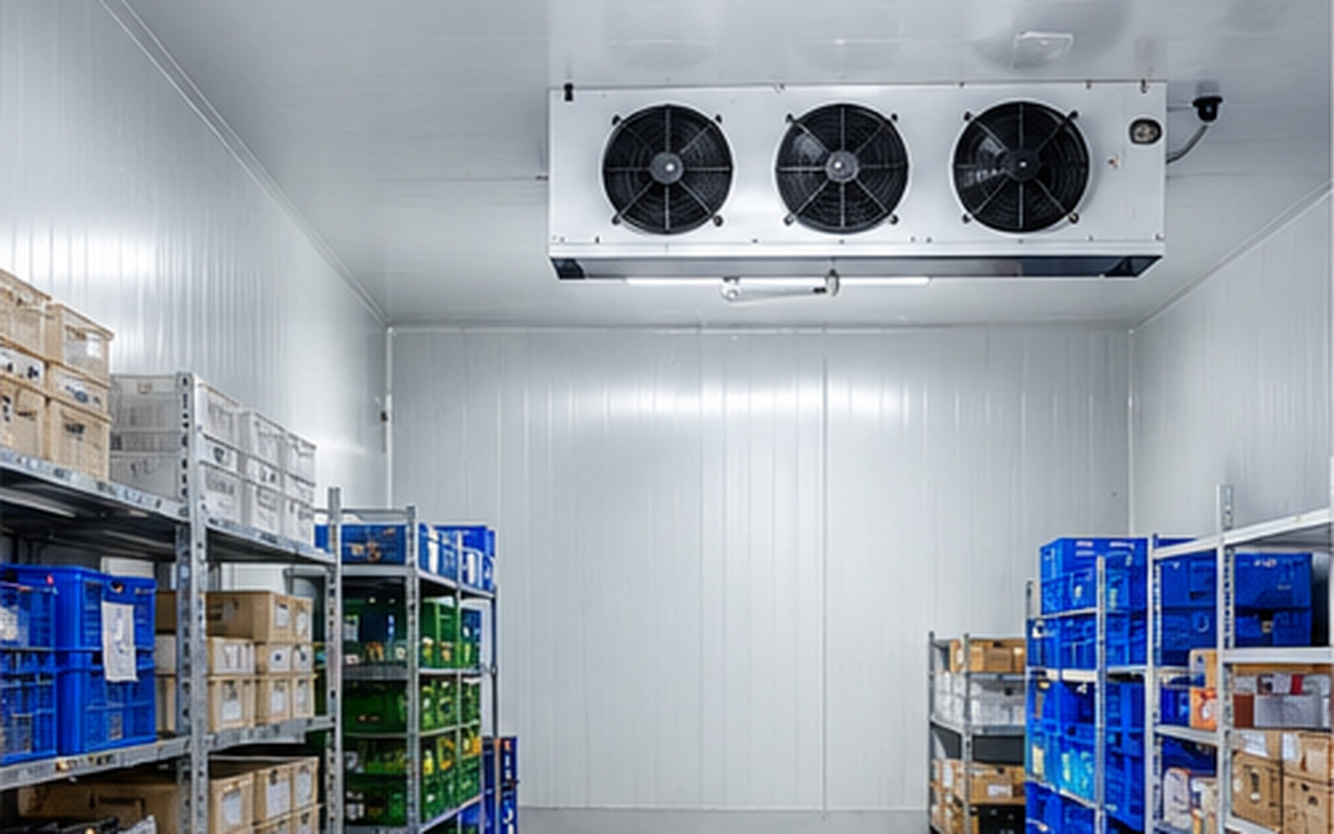 Clean industrial cold room with refrigeration equipment